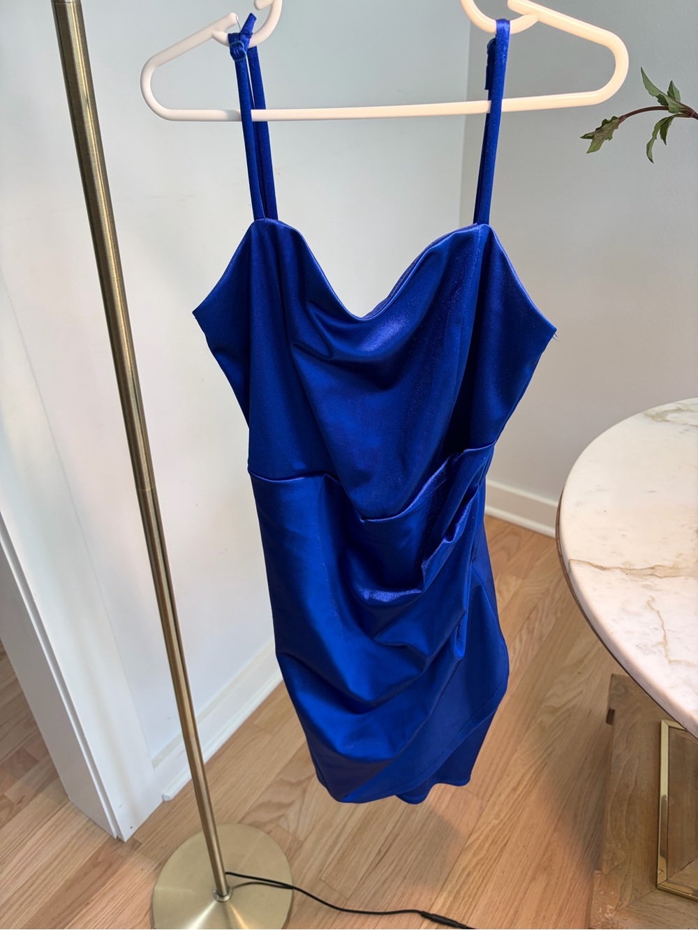 Royal Blue Draped Satin Cami Dress